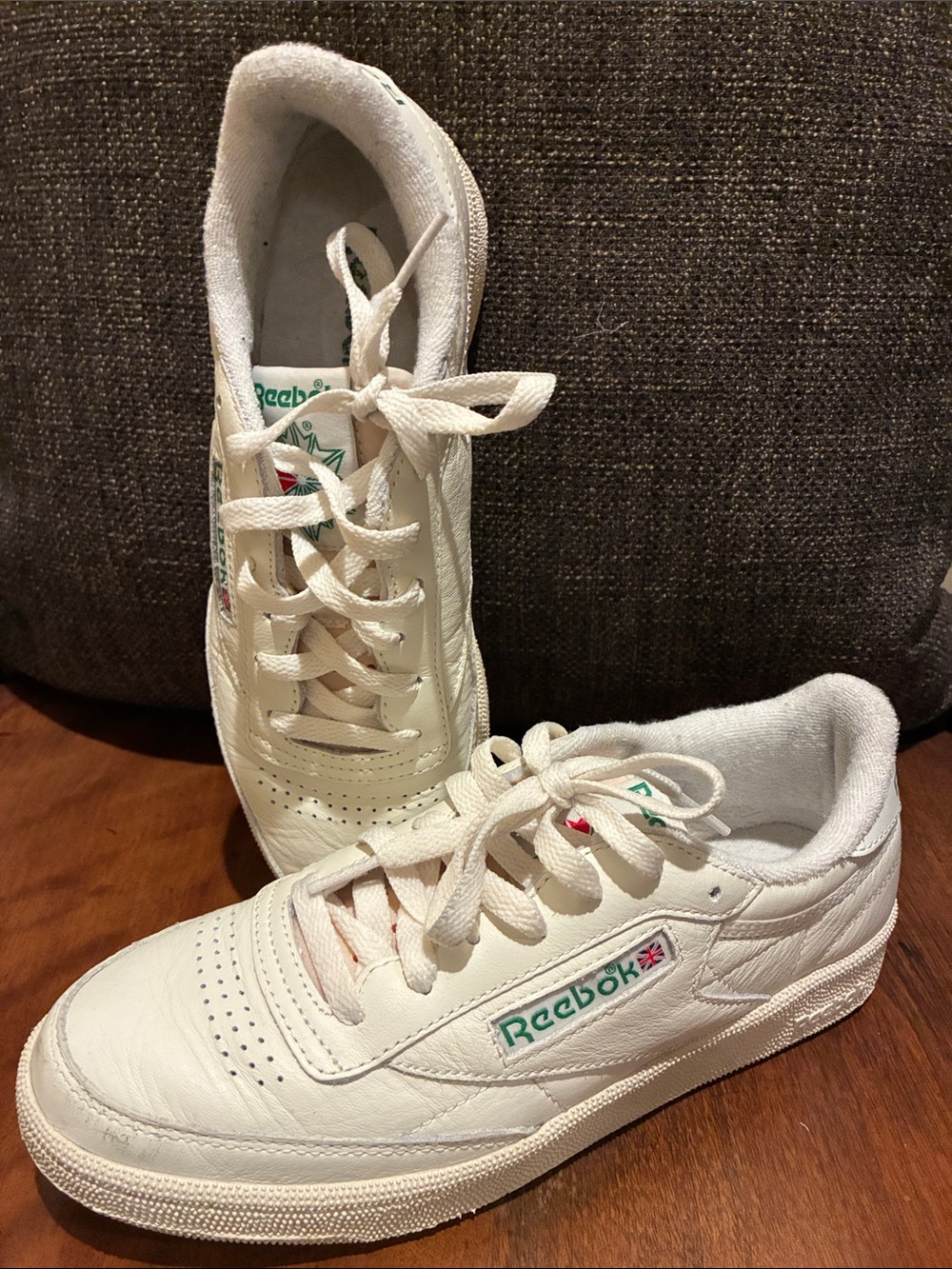 Reebok Kids White Leather Sneakers with Green Logo Accent